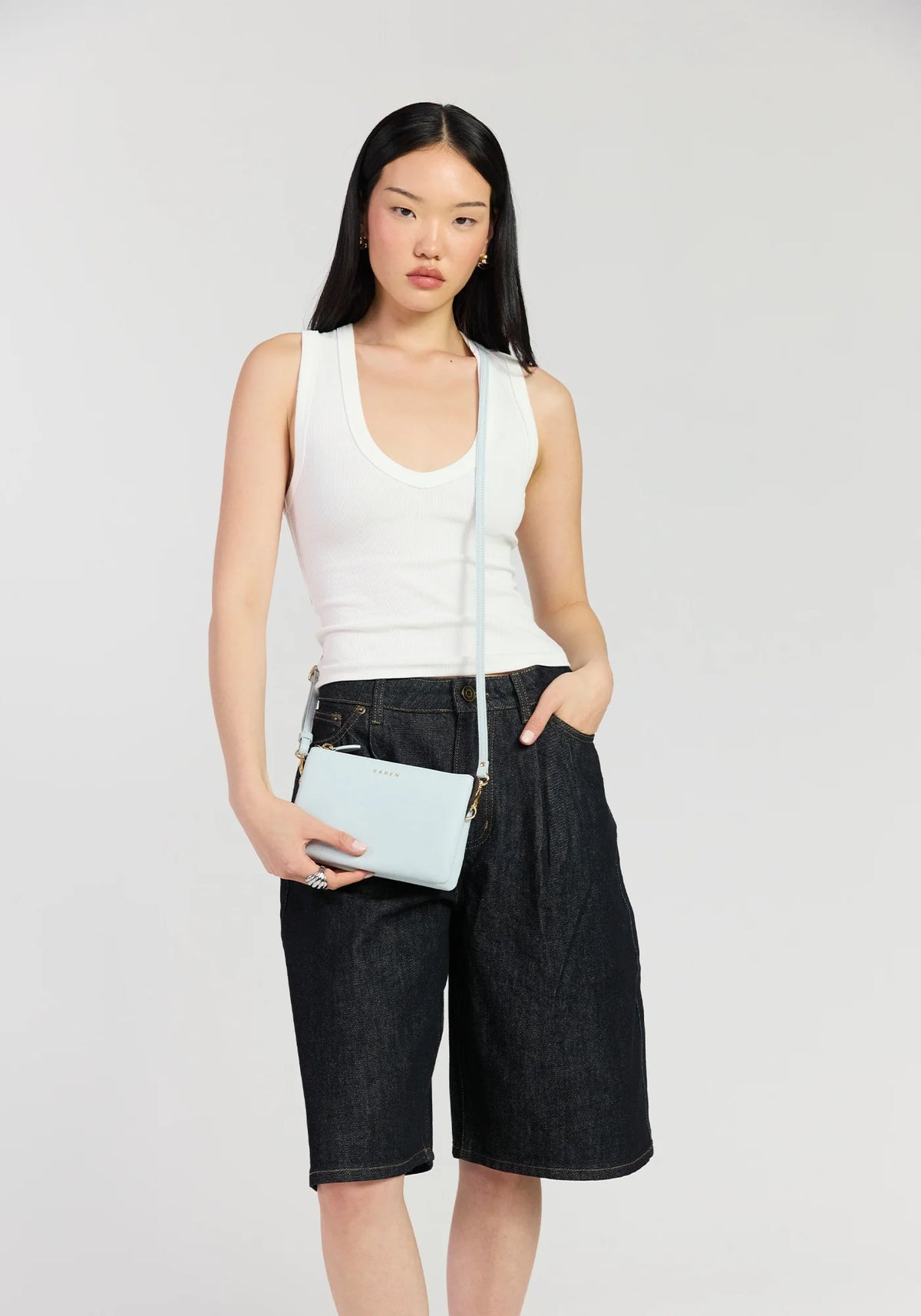 SABEN Tilly Crossbody - Elderberry light blue leather wristlet pouch Bag
