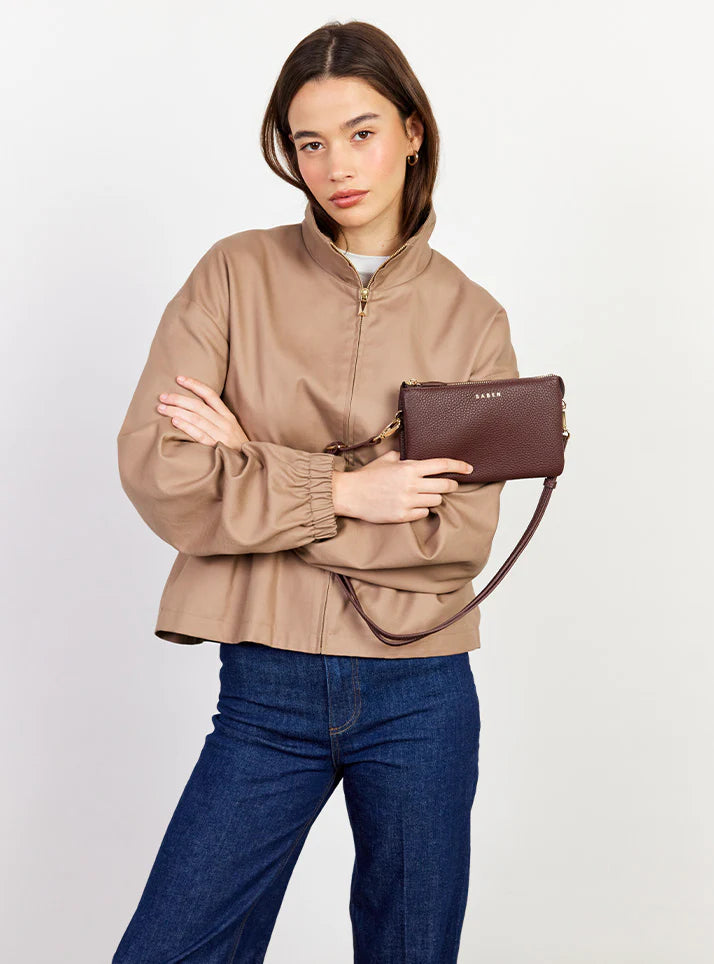 SABEN Tilly Crossbody - Espresso Brown leather clutch Bag