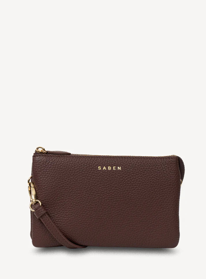 SABEN Tilly Crossbody - Espresso Brown leather clutch Bag