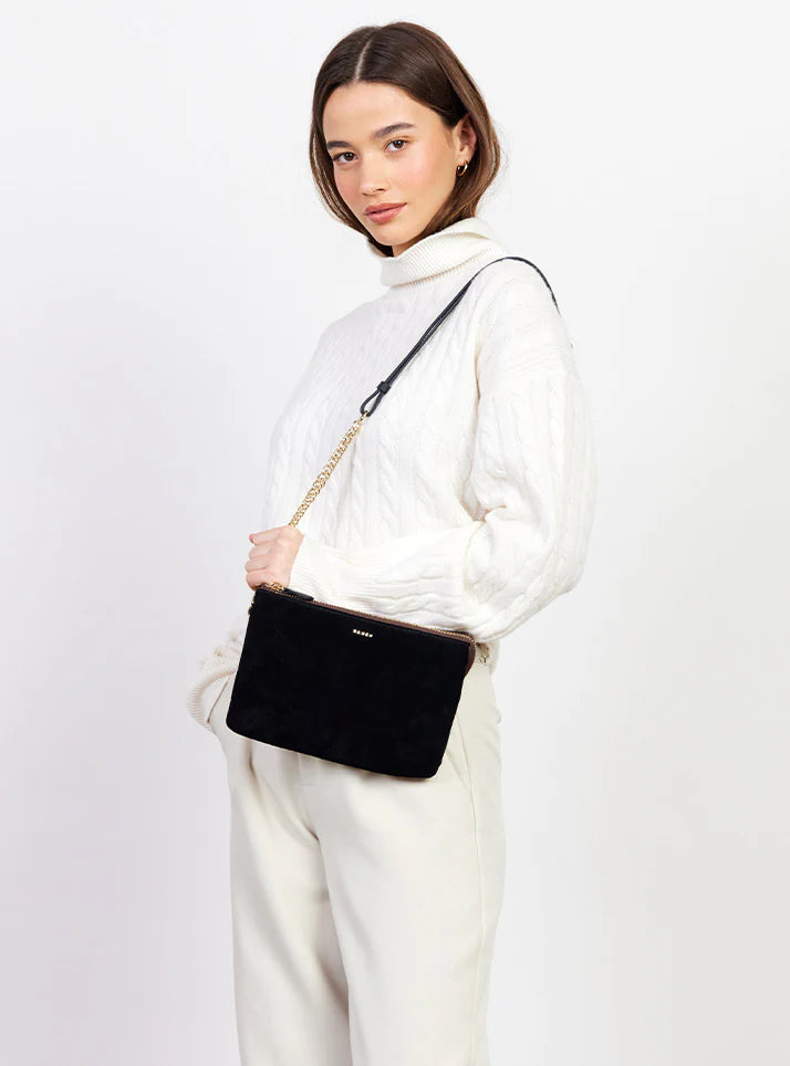 SABEN Tilly's Big Sis Crossbody - Black Suede Black clutch bag