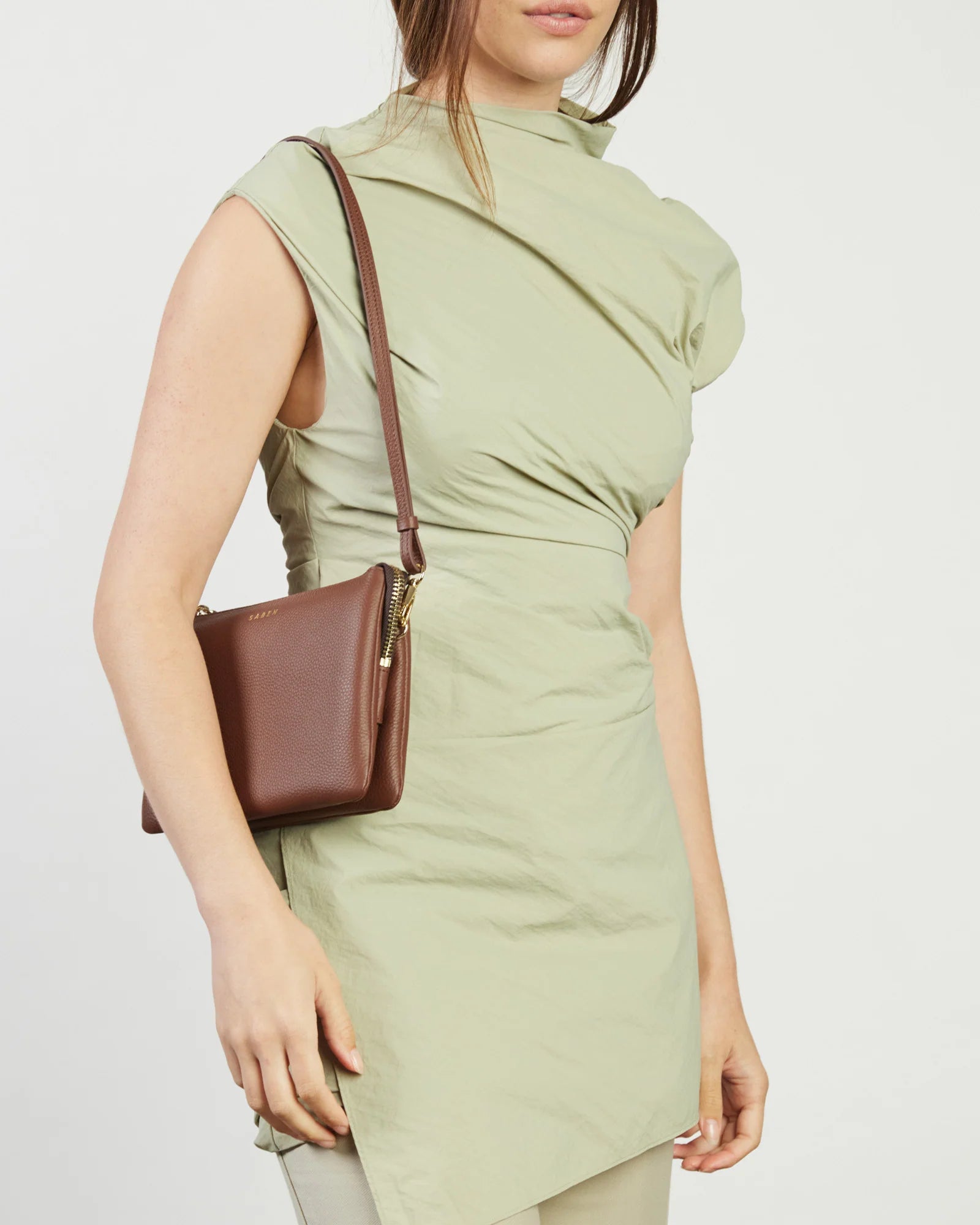 SABEN Tilly's Big Sis Crossbody - Umber Brown leather clutch bag