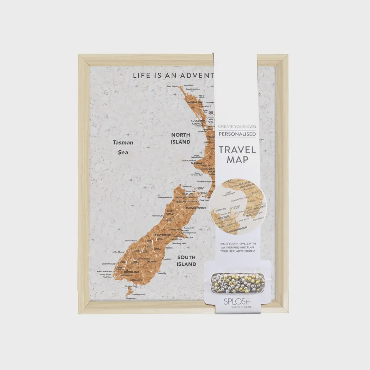 Splosh Travel Board New Zealand Desk Map Framed travel map of New Zealand