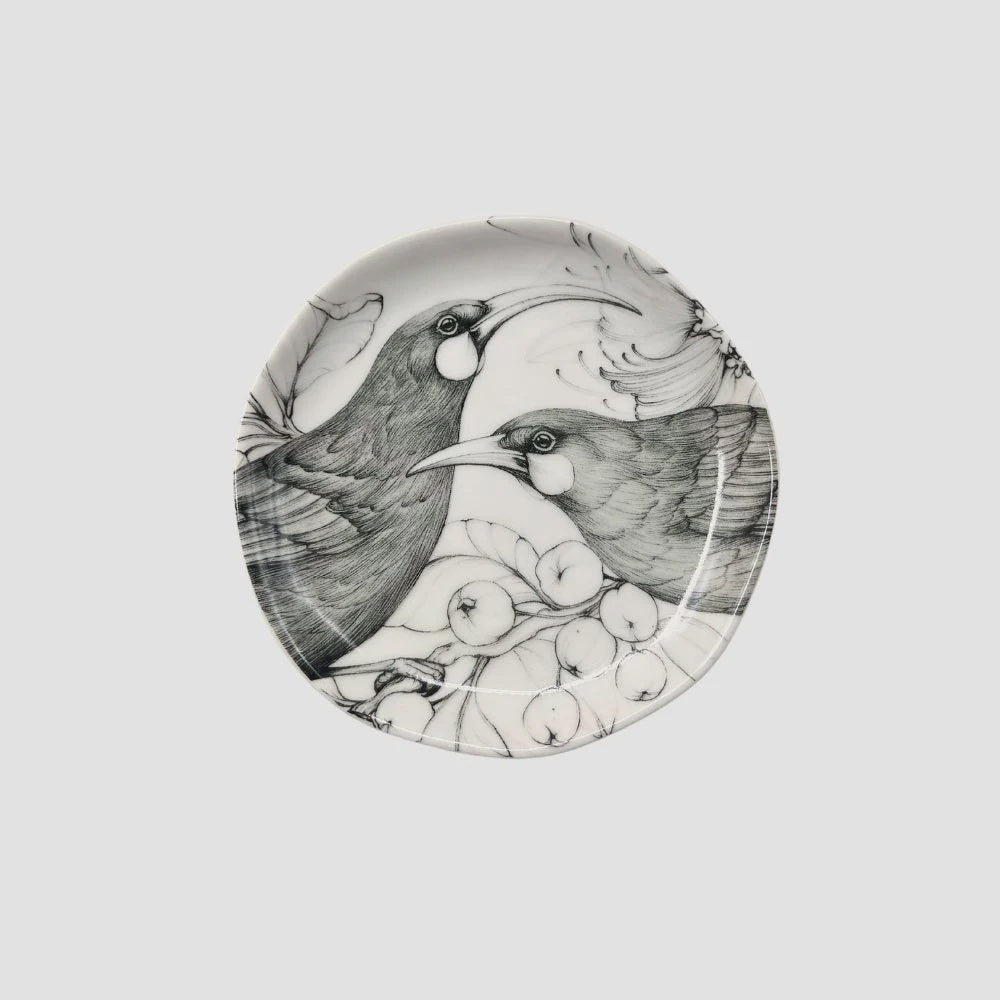 KATY HAYWARD Trinket Dish - Our Sacred Huia - Huia Decorative plate with black and white bird design