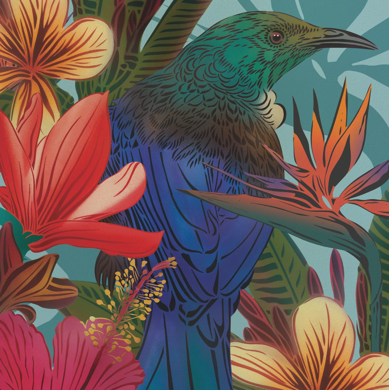 FLOX Tūī & Hibiscus Boutique Print A3 Unframed