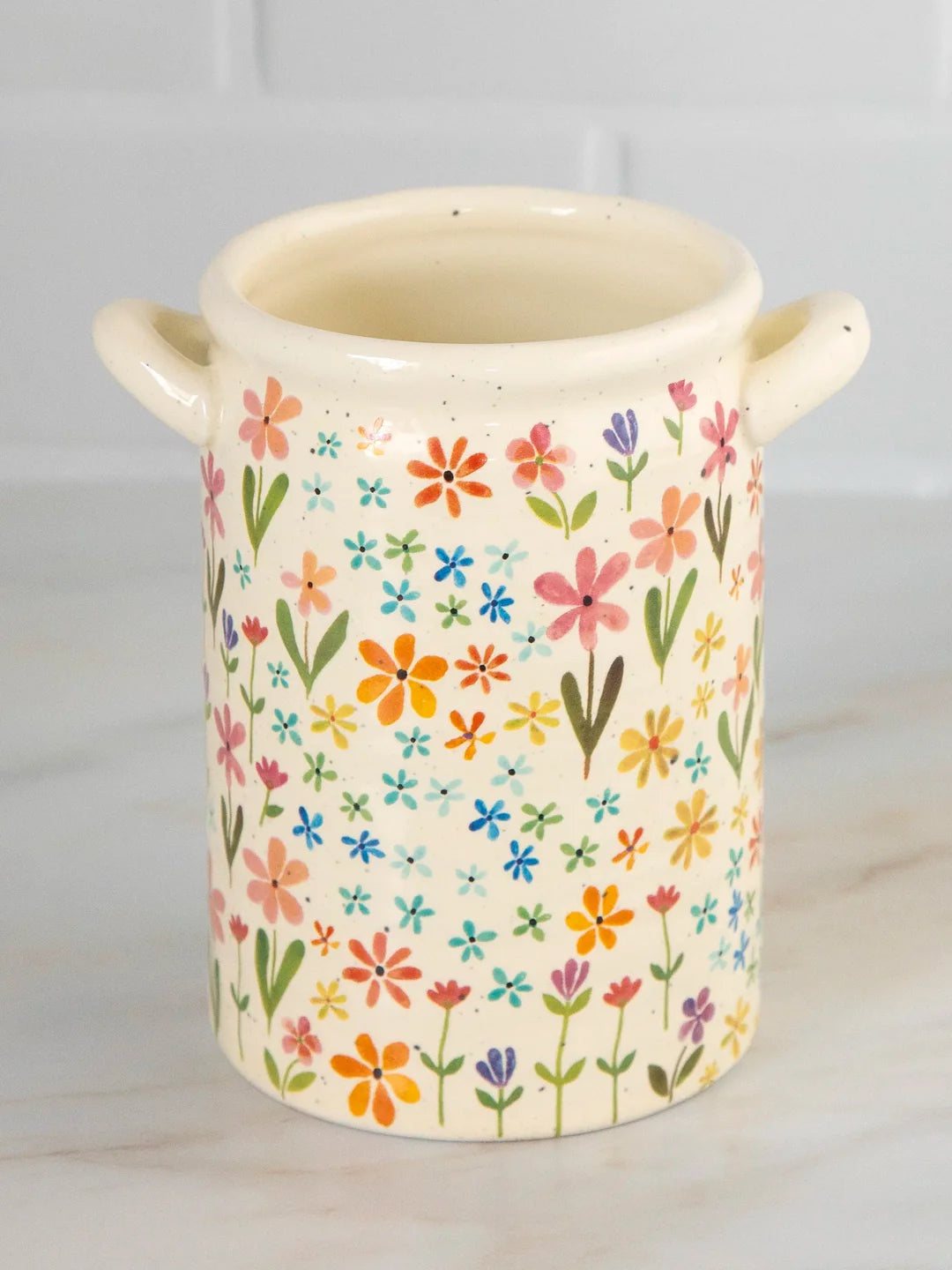 Natural Life Utensil Crock - Daisy Rainbow Ceramic Vase