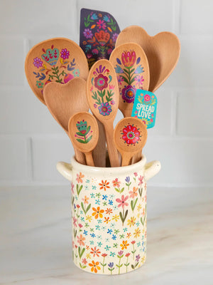 Natural Life Utensil Crock - Daisy Rainbow Ceramic Vase