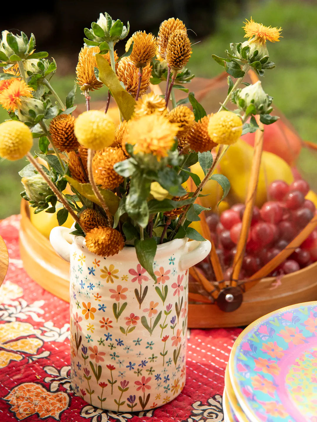 Natural Life Utensil Crock - Daisy Rainbow Ceramic Vase