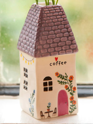 Natural Life Cottage Bud Vase - Coffee Decorative house-shaped vase