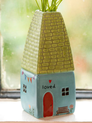 Natural Life Cottage Bud Vase - Loved Ceramic house-shaped