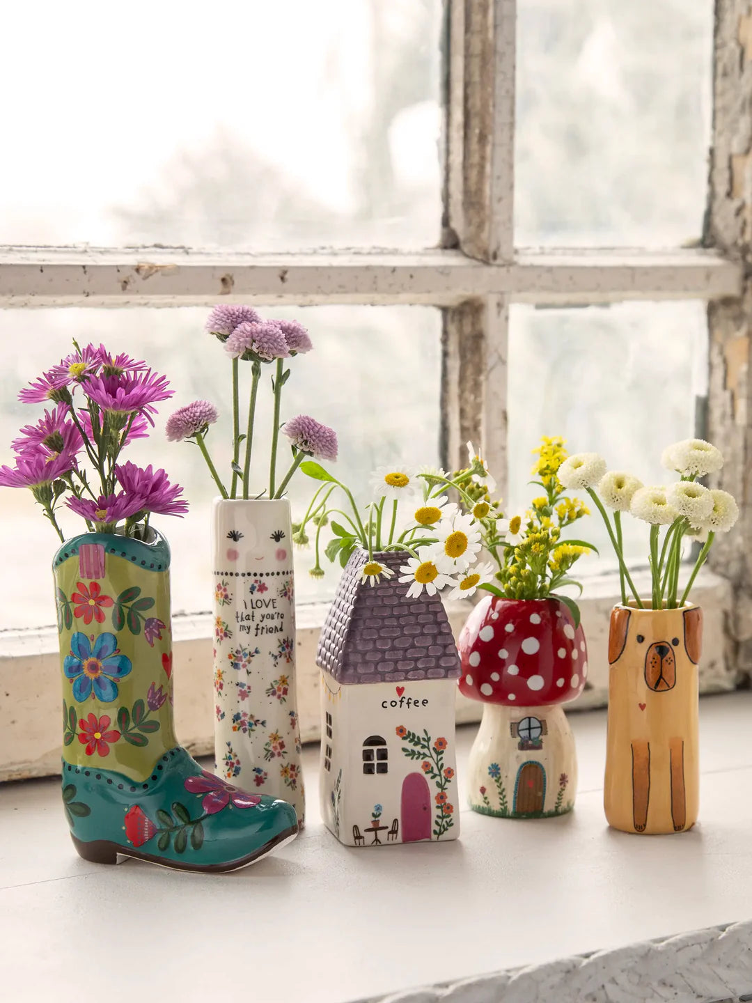 Natural Life Cottage Bud Vase - Coffee Decorative house-shaped vase