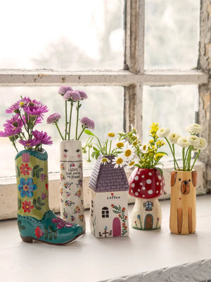 Natural Life Cottage Bud Vase - Coffee Decorative house-shaped vase