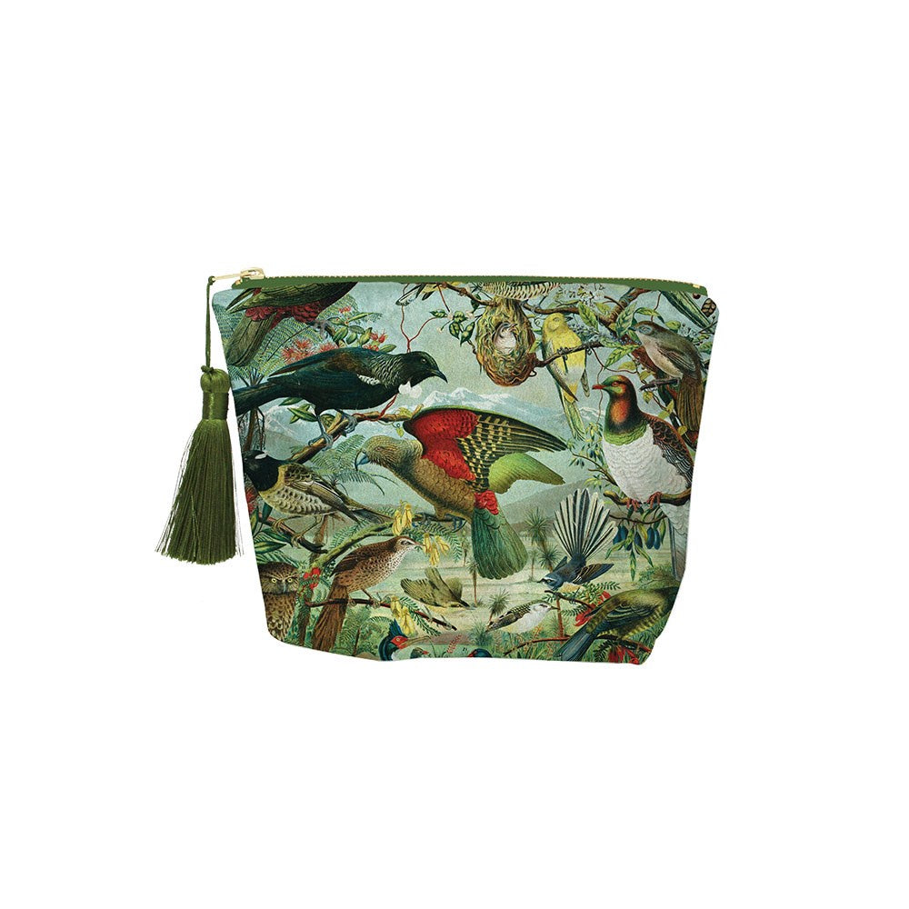 NZ Native Birds Velvet Cosmetic Bag + 100%NZ