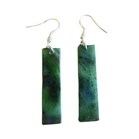 Rectangular Pounamu Drop Earrings 36-38mm