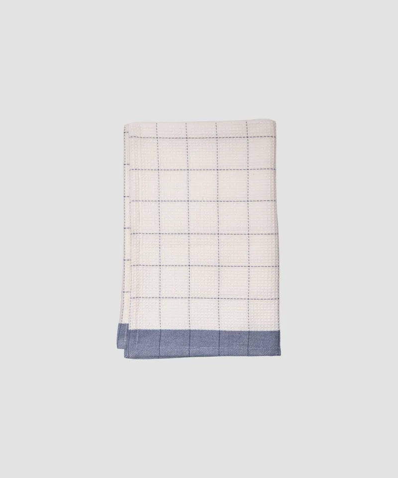 French Country Collections Waffle Cotton Marine Blue Tea Towel