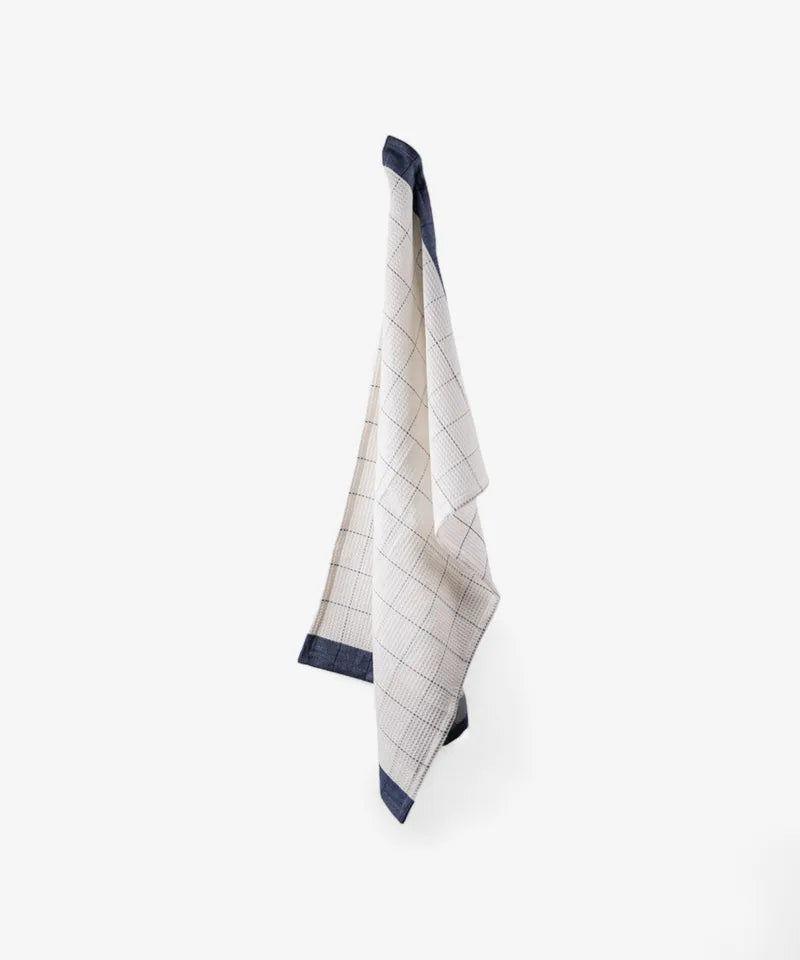 French Country Collections Waffle Cotton Marine Blue Tea Towel