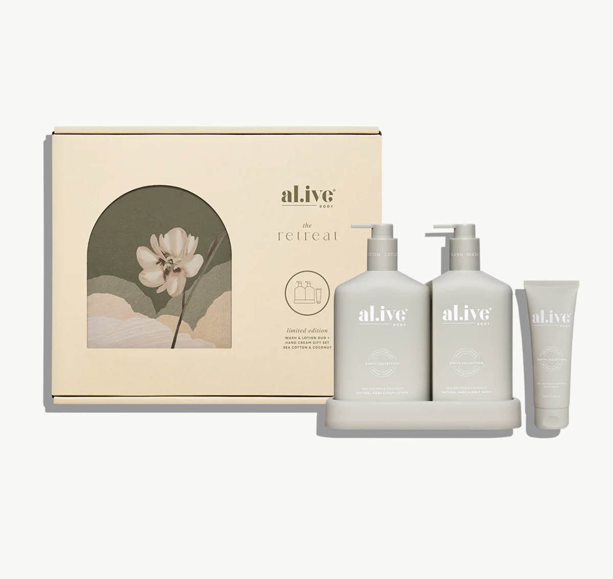al.ive body Wash & Lotion Duo + Hand Cream Gift Set - Sea Cotton & Coconut