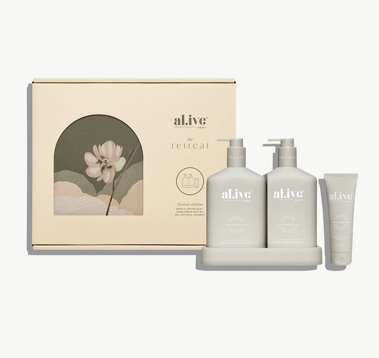 al.ive body Wash & Lotion Duo + Hand Cream Gift Set - Sea Cotton & Coconut