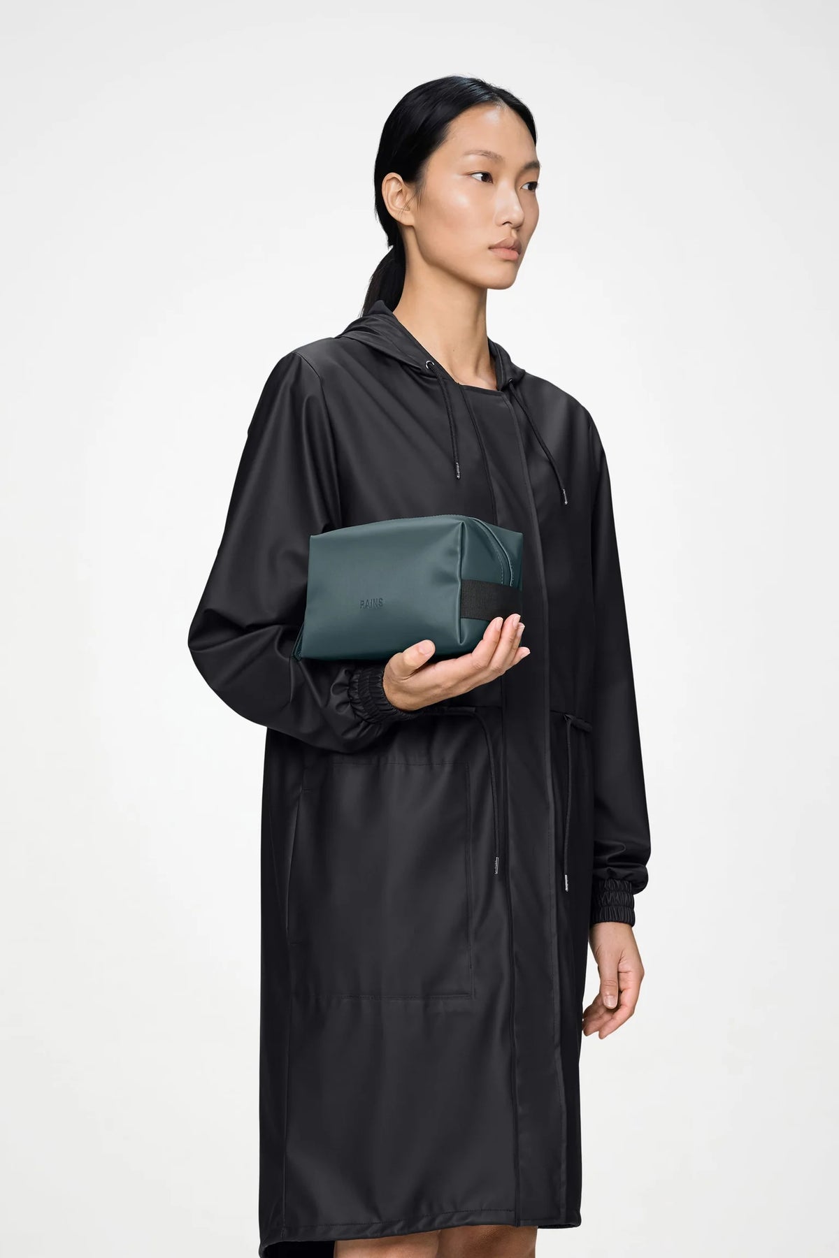 RAINS Wash Bag Small - Mystique dark green zippered pouch