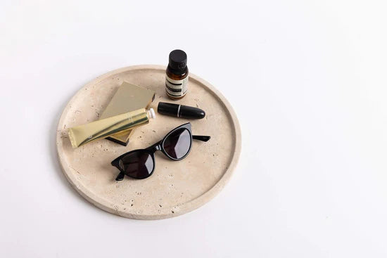 Ned Collections Moon Round Tray Light Travertine