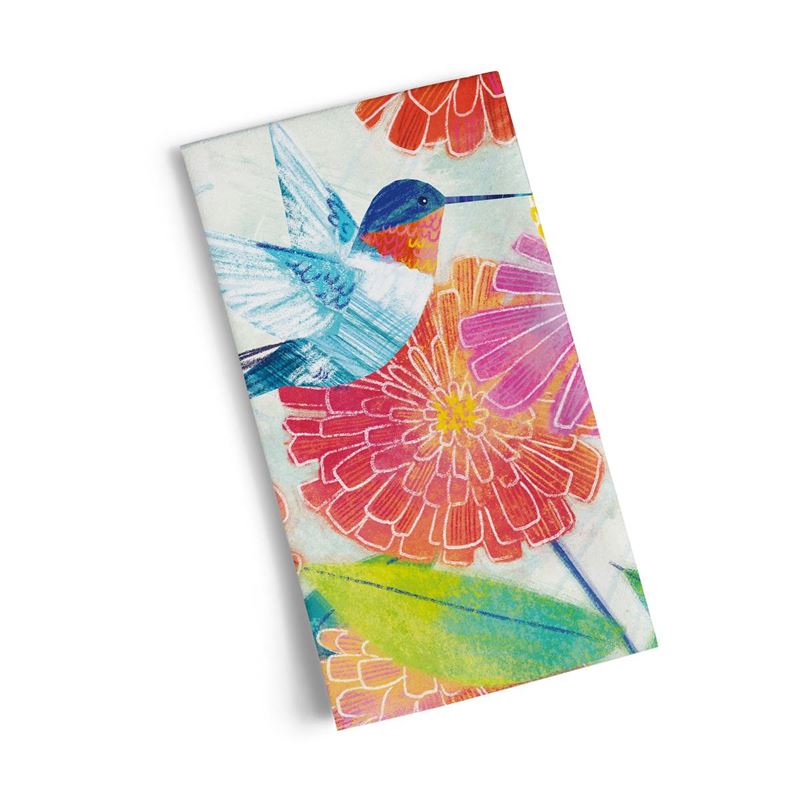 WerkShoppe - Hummers - Cotton Tea Towel Colorful towel with hummingbirds and flowers hanging
