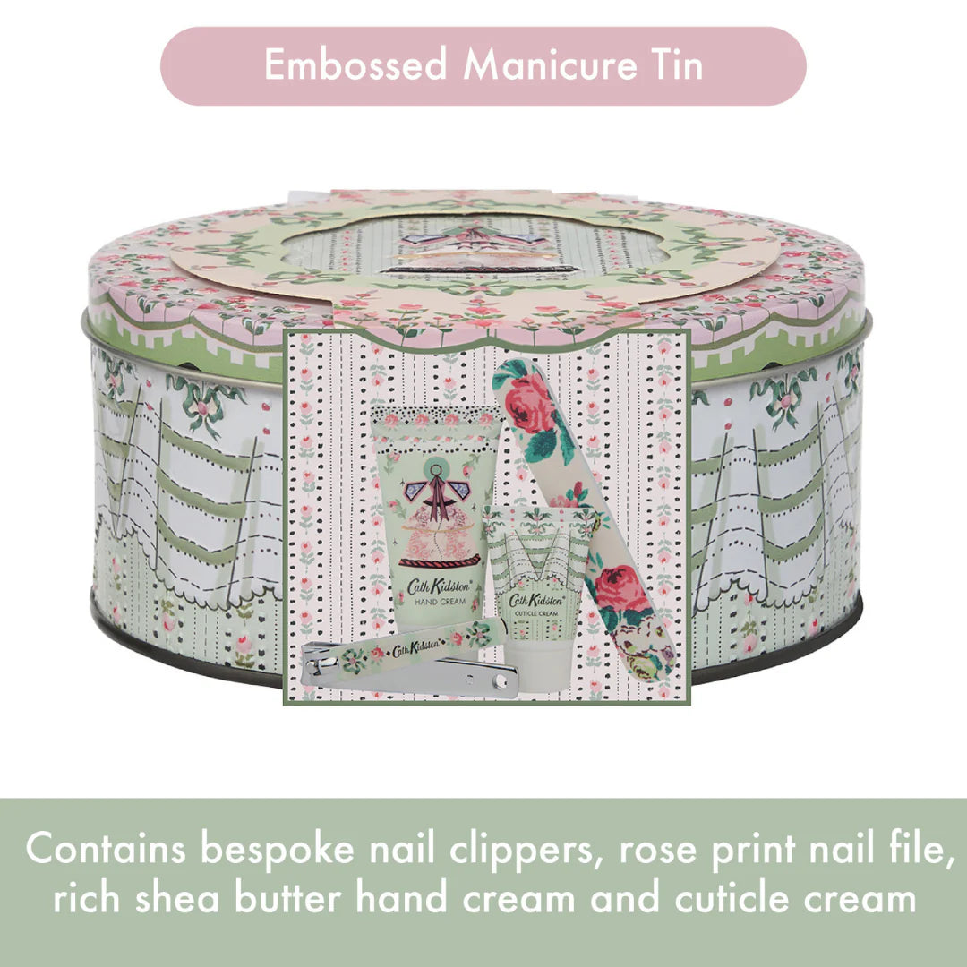 Cath Kidston product set including a hand cream, cuticle cream, and a box with floral and decorative design, Heathcote & Ivory Wild Flowers Manicure Set (HC 30ml, CC 15ml, EB & NC’s) 
