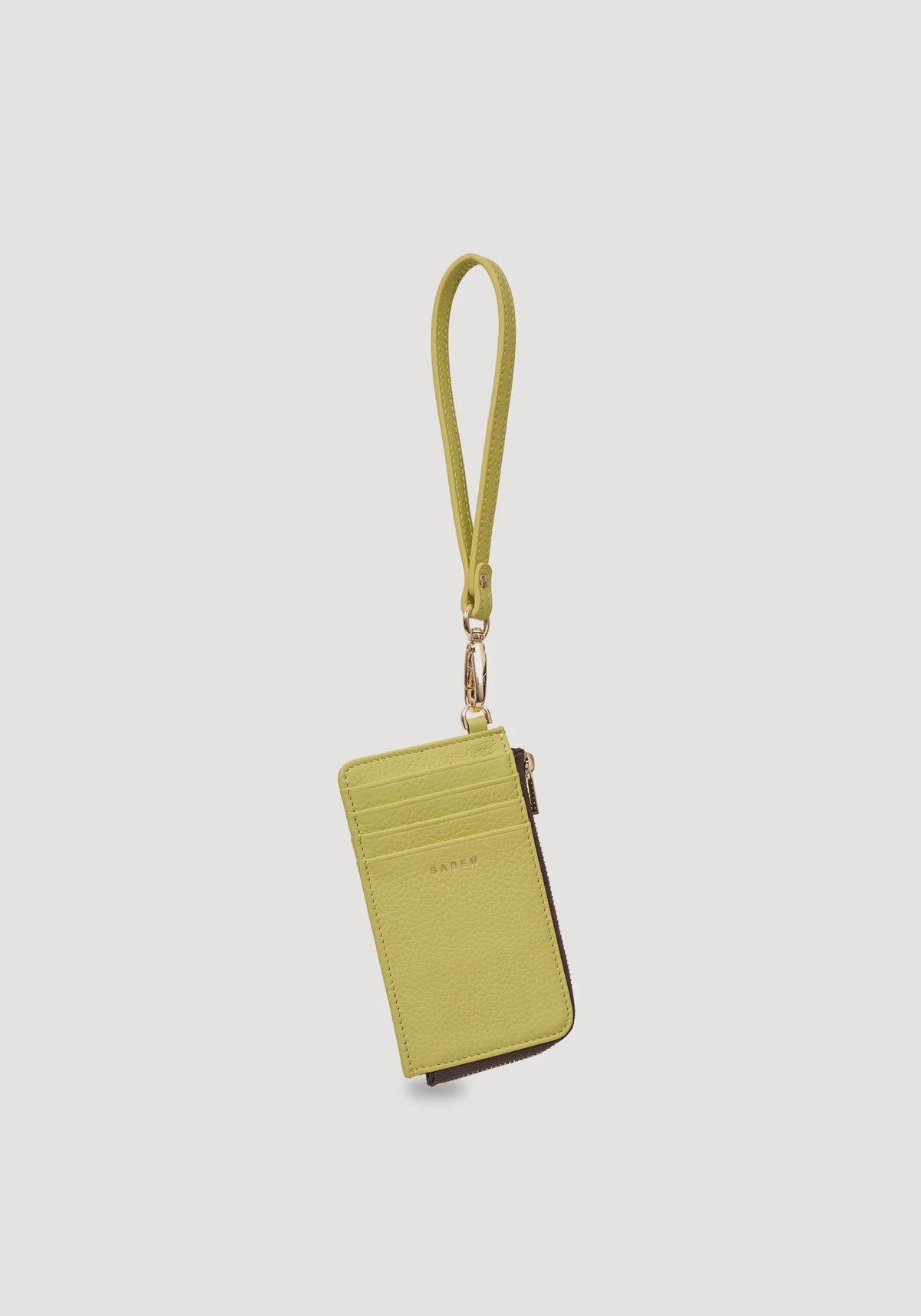 SABEN Winona Card Holder Wristlet - Pistachio lime green textured leather zip-around card holder wallet 