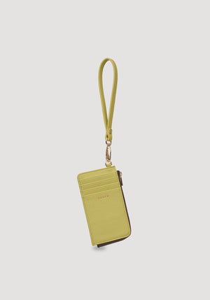SABEN Winona Card Holder Wristlet - Pistachio lime green textured leather zip-around card holder wallet 