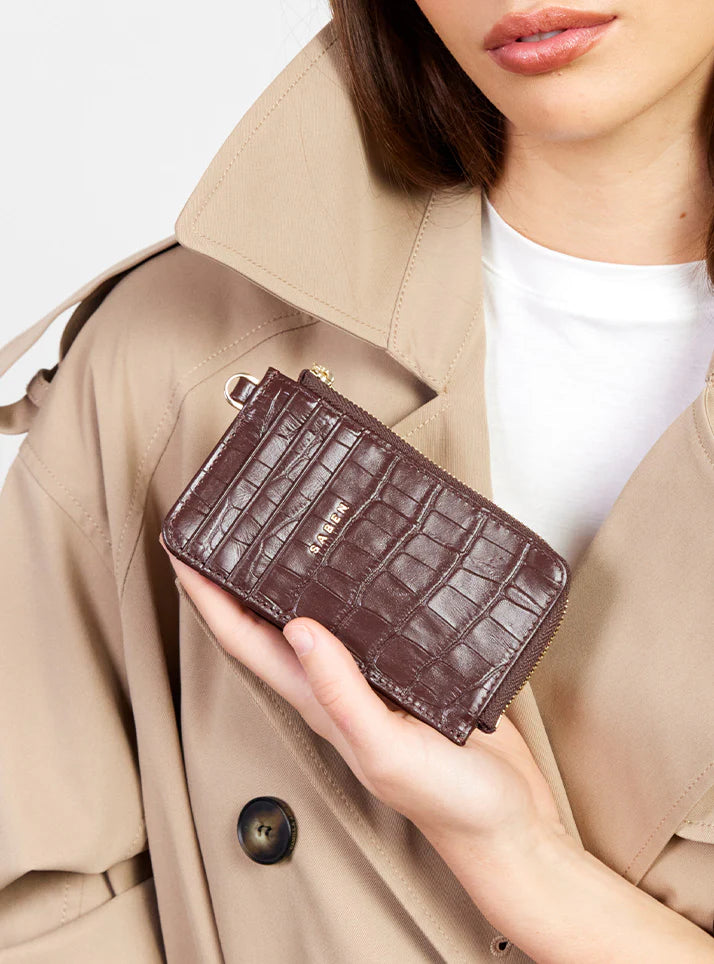 SABEN Winona Card Holder - Espresso Croc