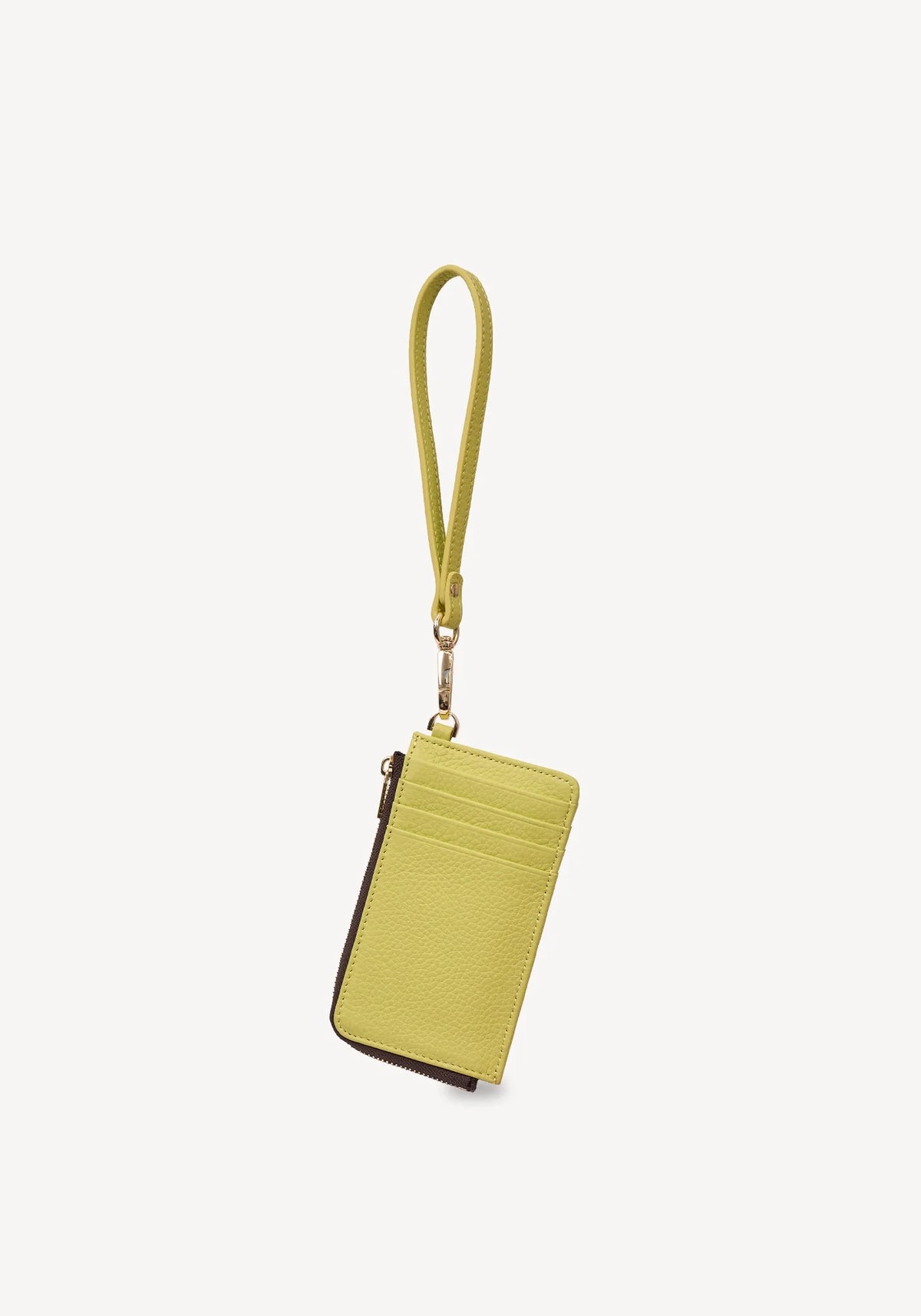 SABEN Winona Card Holder Wristlet - Pistachio lime green textured leather zip-around card holder wallet 