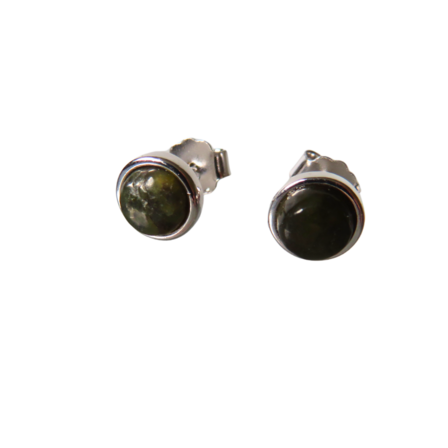 NZ Greenstone Round Pounamu and Sterling Silver Stud Earrings 6mm diameter