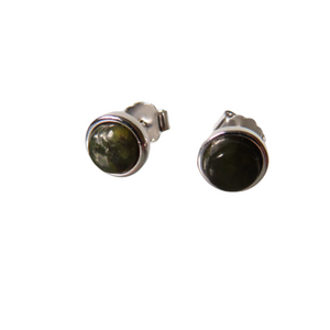 NZ Greenstone Round Pounamu and Sterling Silver Stud Earrings 6mm diameter