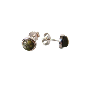 NZ Greenstone Round Pounamu and Sterling Silver Stud Earrings 6mm diameter