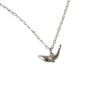 Wildside Gifts Humpback Whale Pendant A silver whale-shaped pendant necklace