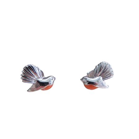 Wildside Gifts Fantail Piwakawaka Enamel Stud Earrings