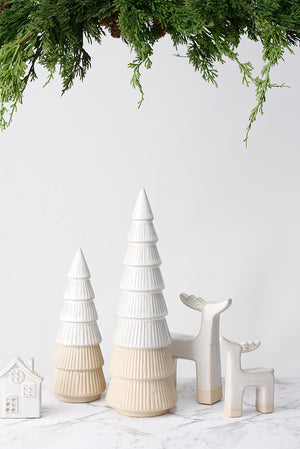 Christmas Decoration Ceramic Tree Grey & White Set of three decorative cone-shaped trees Flower System