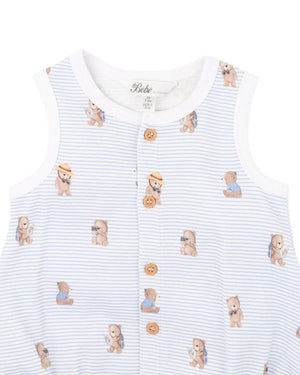 MINIHAHA BEBE BABY BRADY STRIPE ORGANIC BUTTON UP BODYSUIT