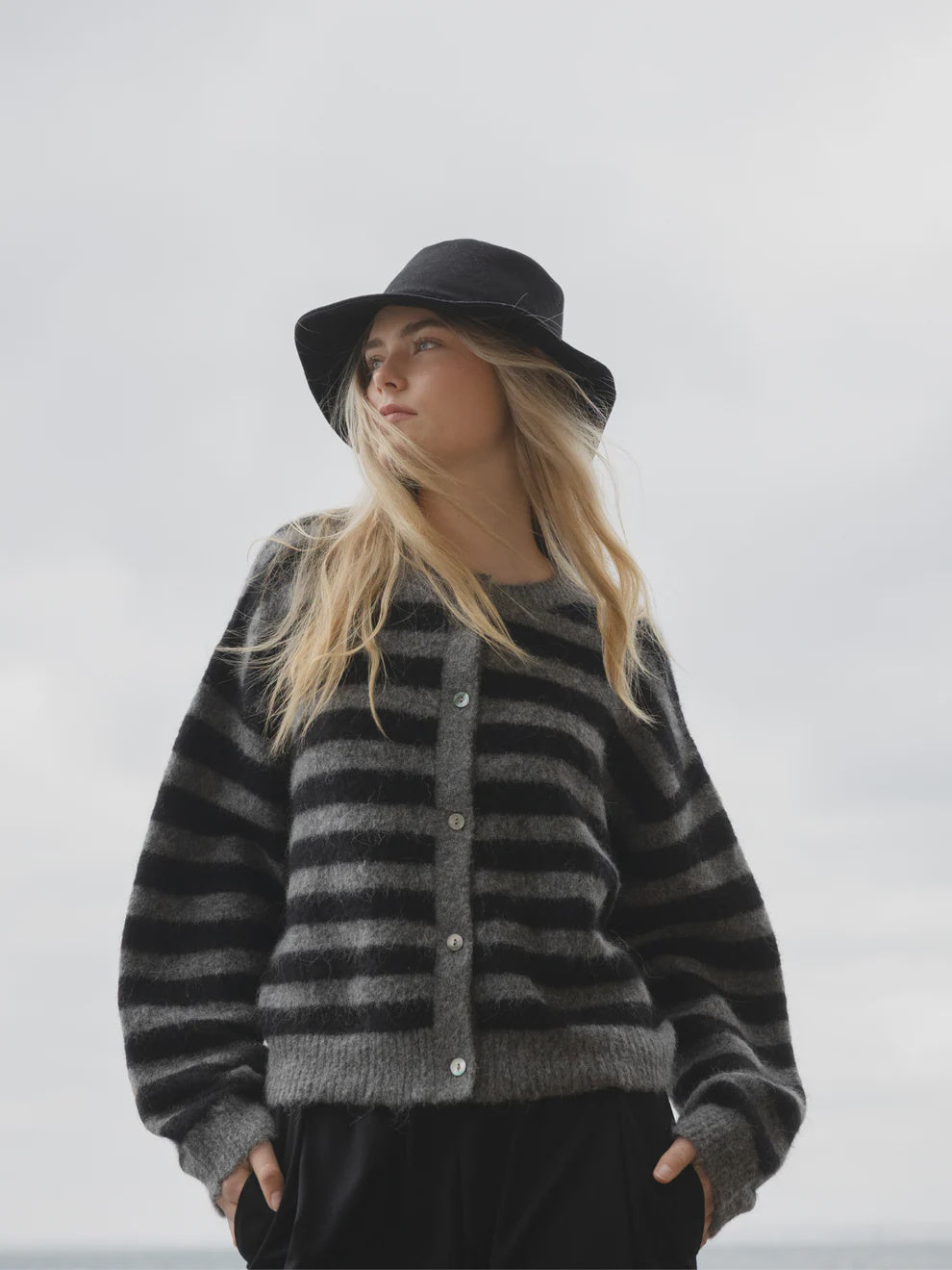 SOPHIE Store Alpaca Blend Cardigan - Graphite Stripe