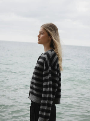 SOPHIE Store Alpaca Blend Cardigan - Graphite Stripe