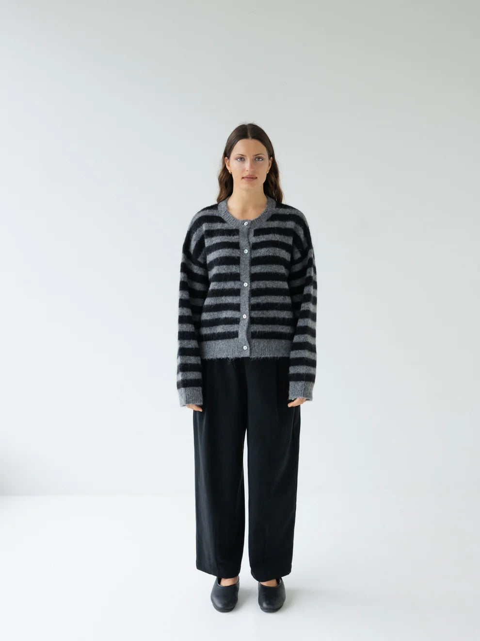 SOPHIE Store Alpaca Blend Cardigan - Graphite Stripe