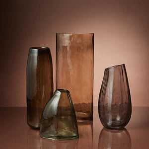 Amalfi Ayla Vase Green A small, asymmetrical translucent glass vase with a smoky gray-green tint