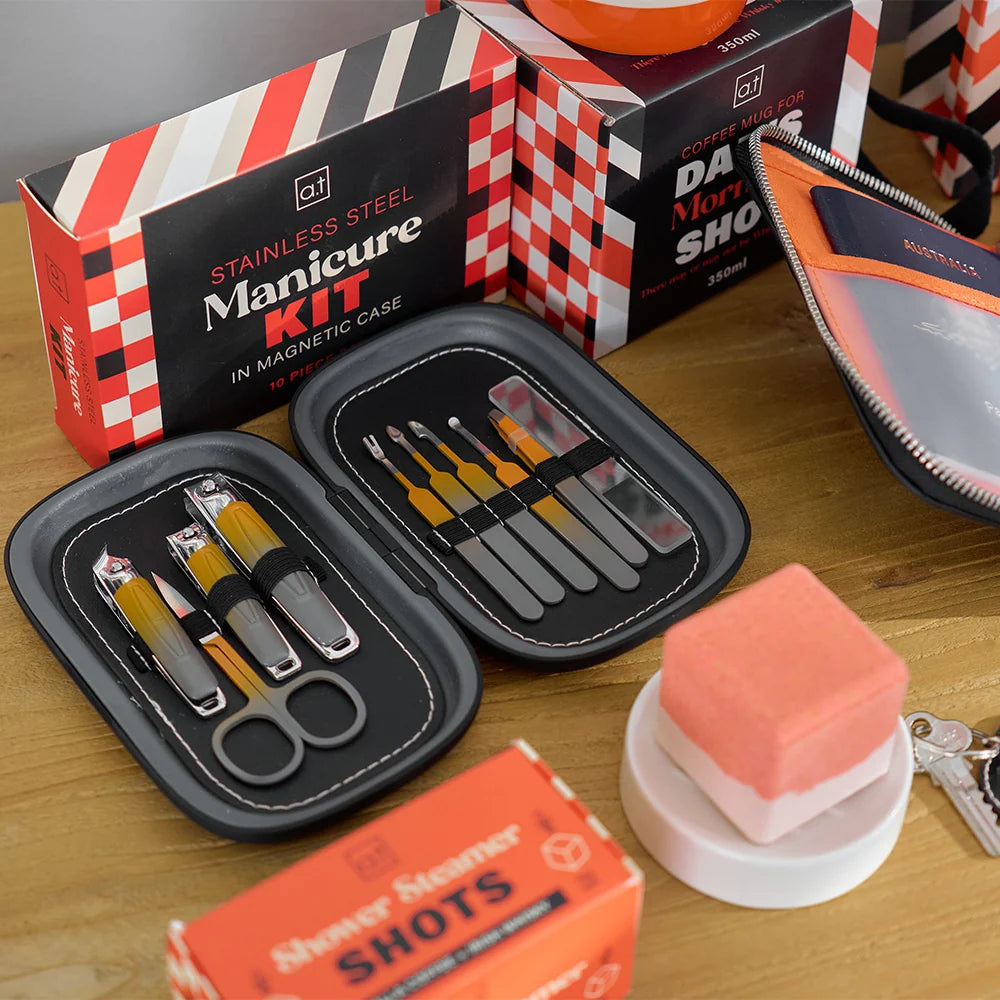 AT MENS Manicure Set - Black (10pc set) Father's Day Gift