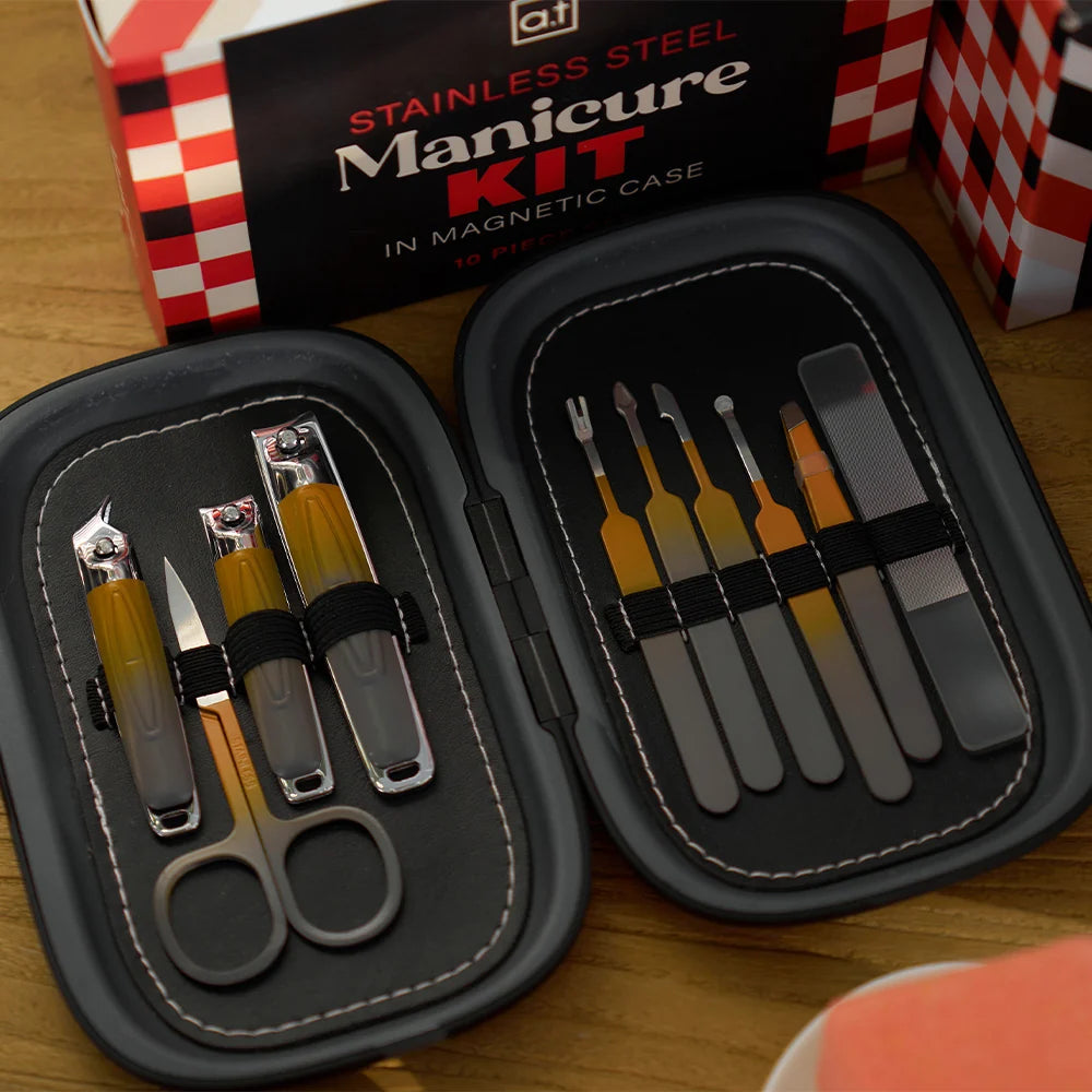 AT MENS Manicure Set - Black (10pc set) Father's Day Gift