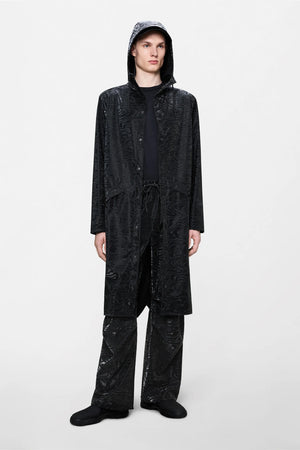 RAINS Longer Jacket W3 - Amp Black raincoat with a pattern