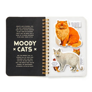 Brass Monkey Moody Cats Sticker Book Sticker book cover with cats and 'Moody Cats' 