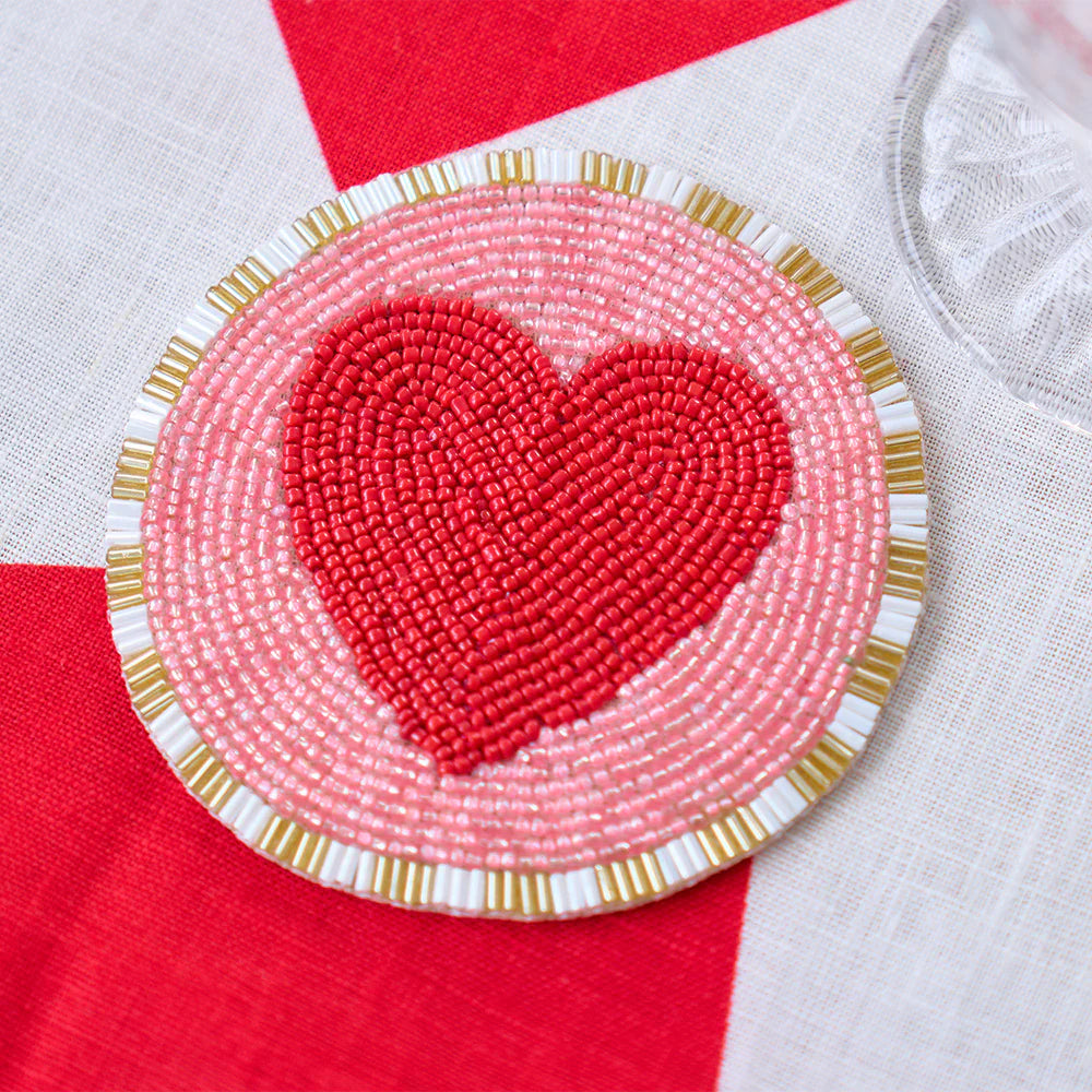 Annabel Trends Hand Beaded Coasters - Heart - 4pc