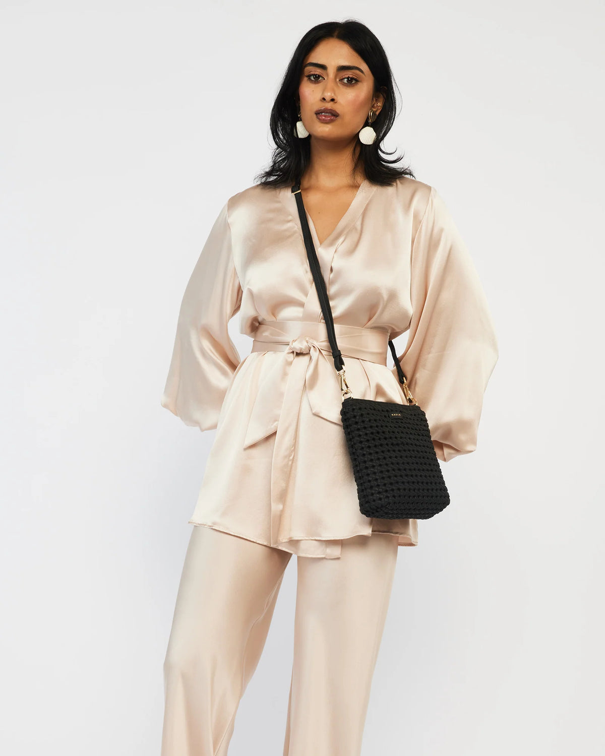 Saben Coco Mini Bag - Black Fine Braid woven handbag