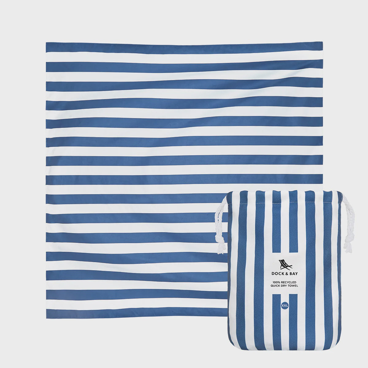 Dock & Bay Beach Towel For Two 2XL Whitsunday Blue and white striped towel
