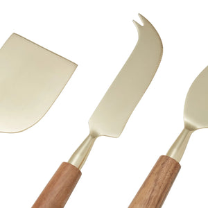 Amalfi Acacia Wood & Stainless Steel Cheese Knife 3pcs Set Gold & Walnut