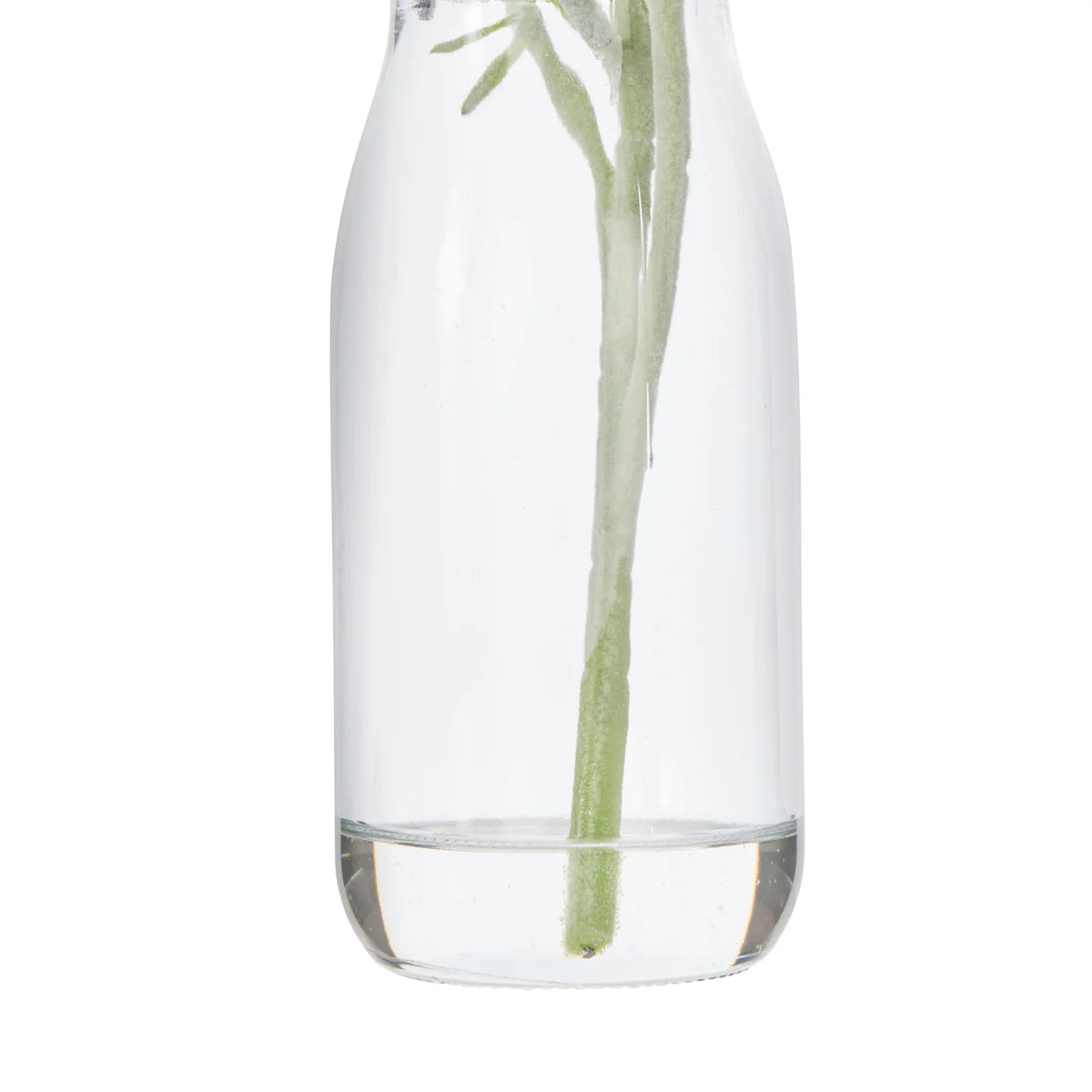 Rogue Cosmos in Milk Bottle Pink Clear glass vase with pink flowers