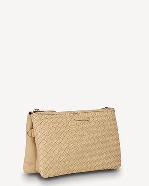 Saben Tilly Crossbody - Raffia Stitched Weave Beige woven handbag